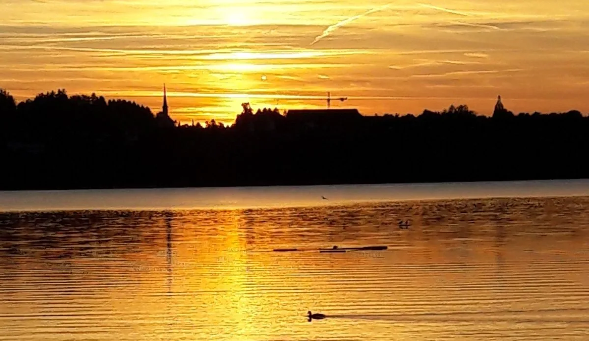 Blick von Auslikon nach Seegräben bei Sonnenuntergang